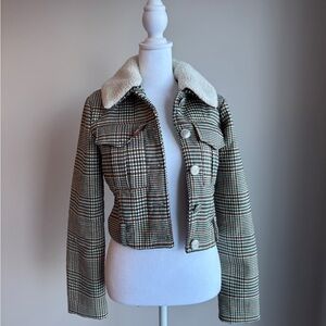 House of Harlow 1960 Plaid Teddy Jacket with Cream Collar